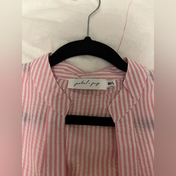 Petal & Pup Astro Pink Stripe Seersucker Babydoll Button Down Flowy Dress - Picture 5 of 14